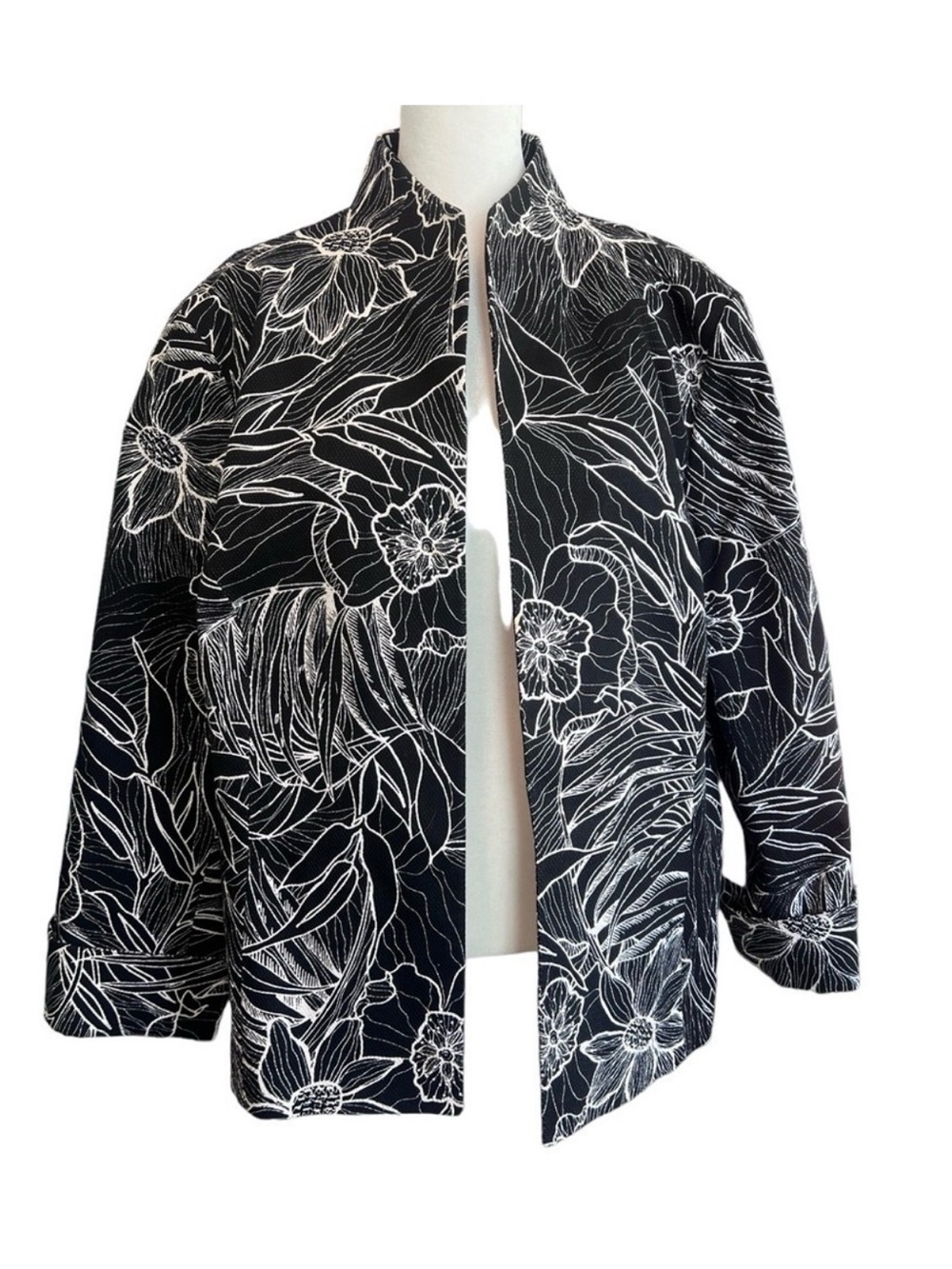 Austin Reed Black & White Floral Open-Front Women's Jacket Sz 8